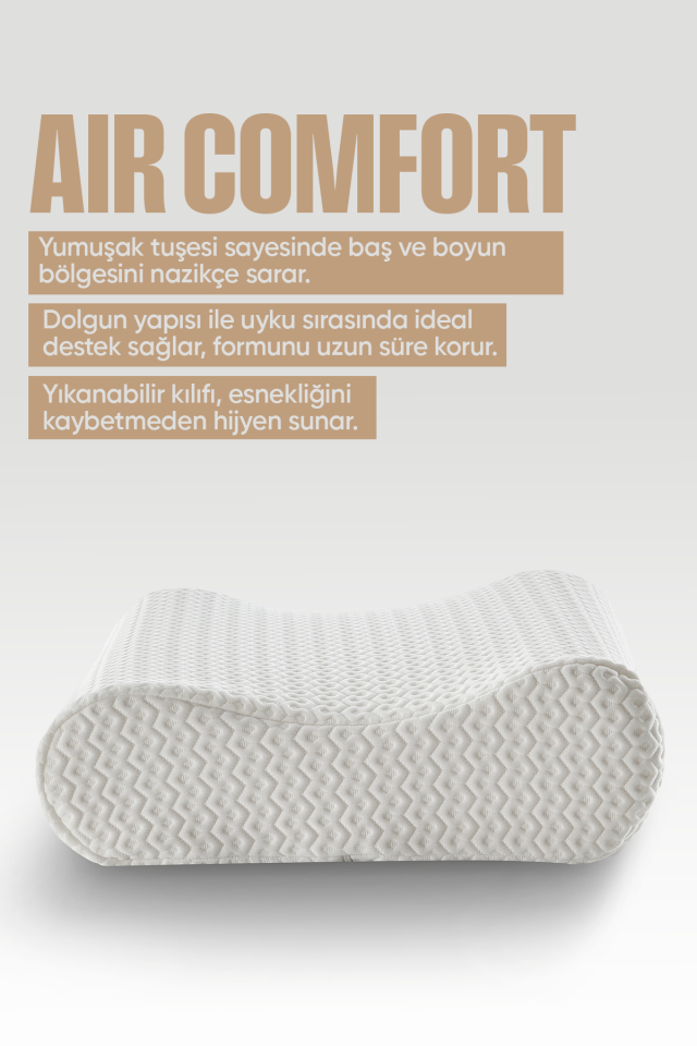 Air Comfort Ortopedik Boyun Destekli Yastık Çift Tarafı Destekli Visco Yastık  Anti UV