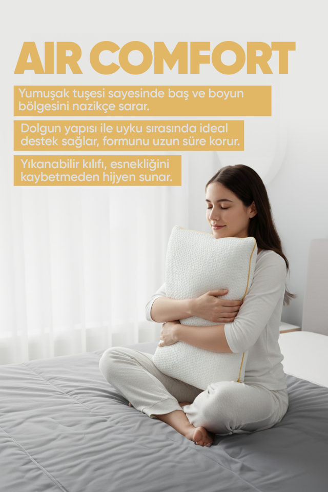 Pillow Market Ortopedik Büyük Boy Visko Yastık - Air Comfort Cilt Dostu Yastık