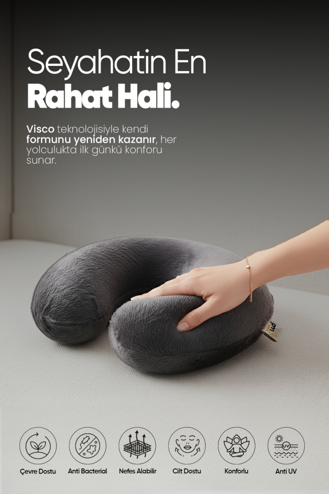 Pillow Market Ortopedik Visko Seyahat Boyun Yastığı - Antrasit