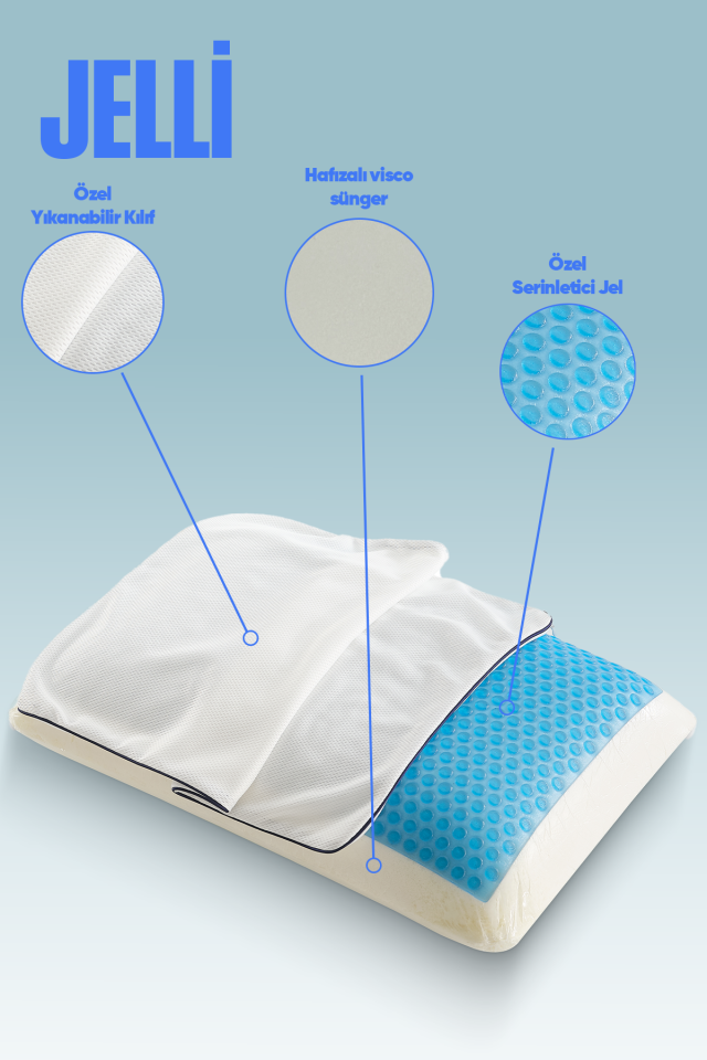 Pillow Market Serinletici Jelli Ortopedik Visco Yastık - Soğuk Jel Teknolojili (60x40x15)